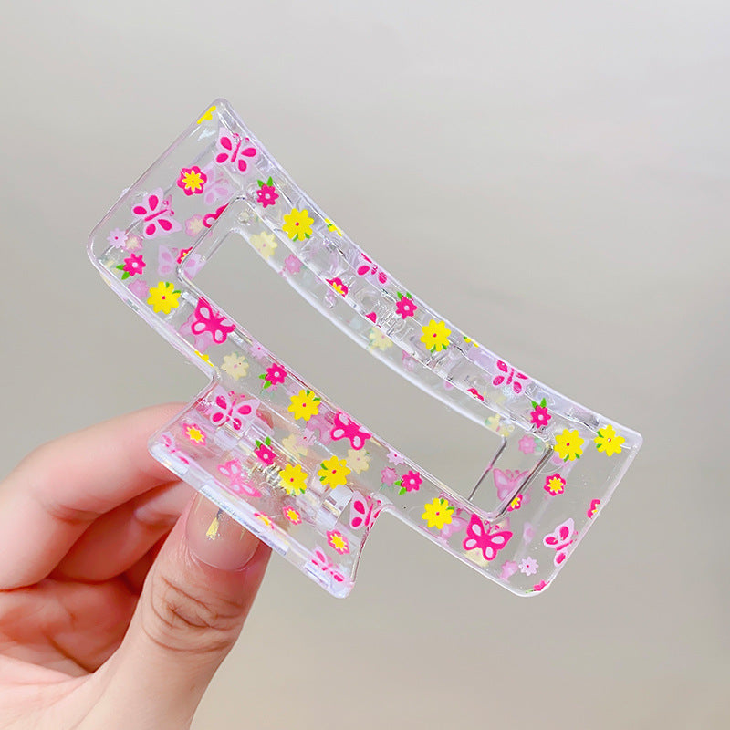 Wholesale Plastic Floral Transparent Grip Hair Clips