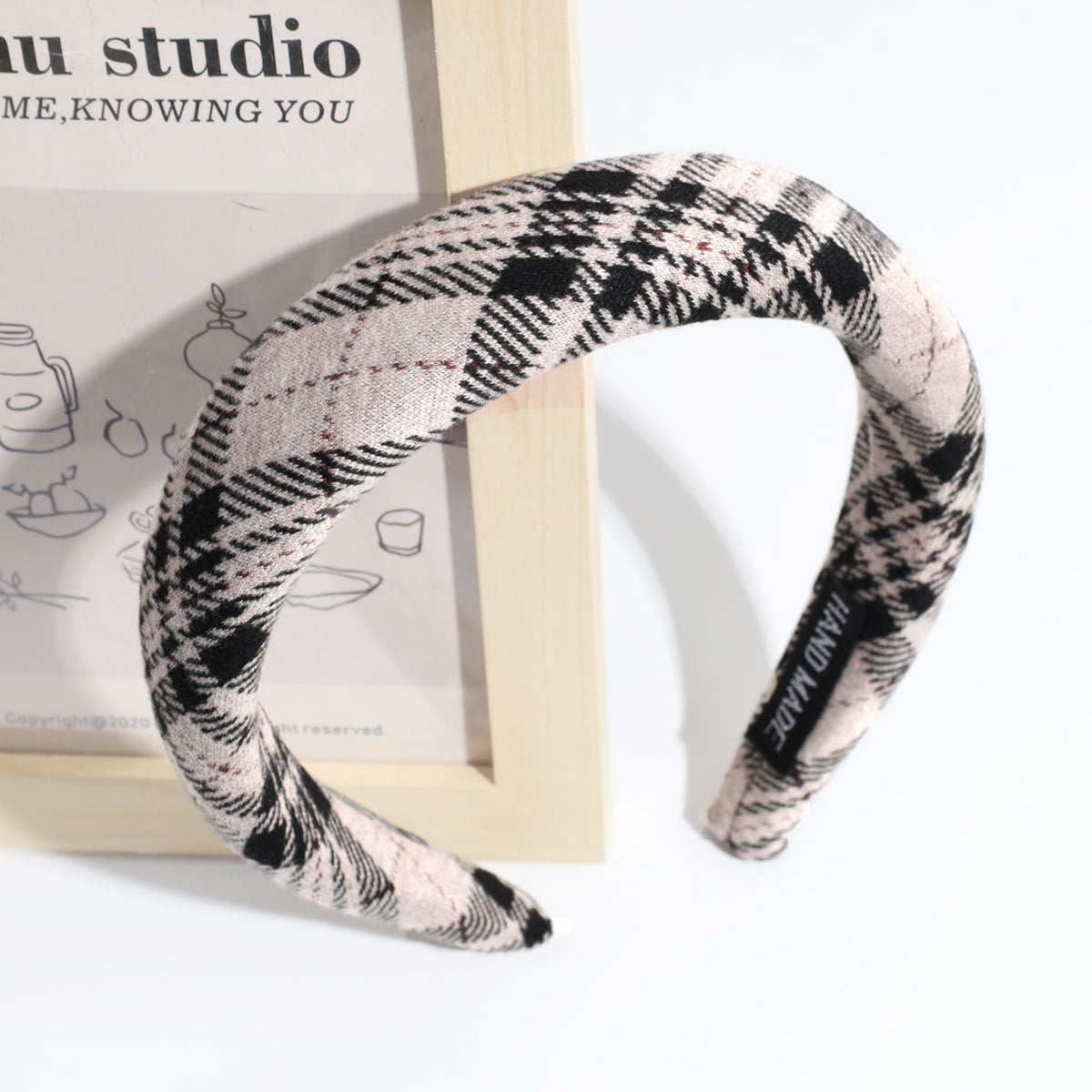 Wholesale Checkered Stripe Simple Sponge Wide Edge Hair Hoops