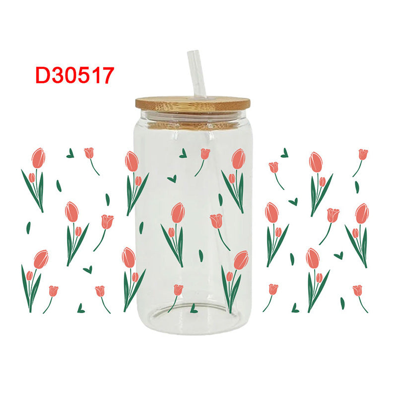 Wholesale Colorful flowers and leaves   16oz Cup UV DTF Wraps