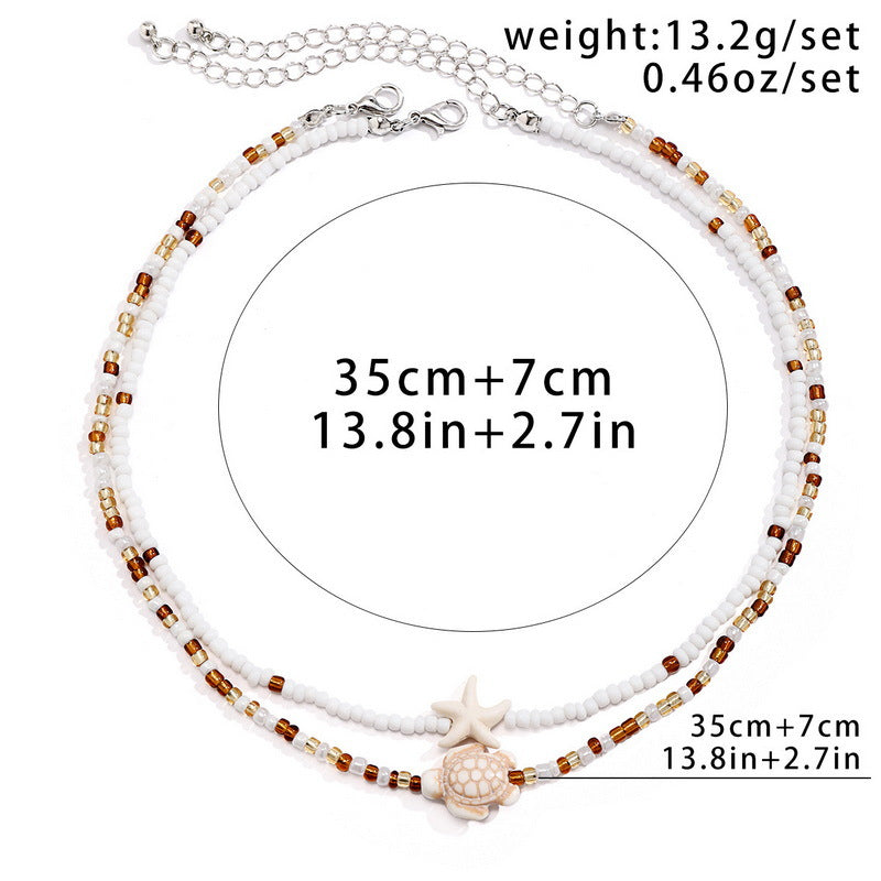 Wholesale Bohemian Starfish Colorful Rice Bead Necklace Set