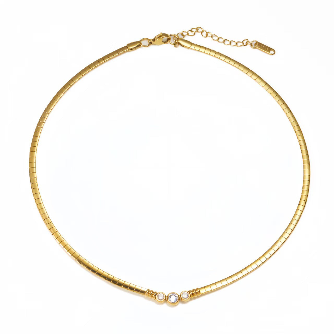 Wholesale Diamond studded flat snake bone titanium steel necklace