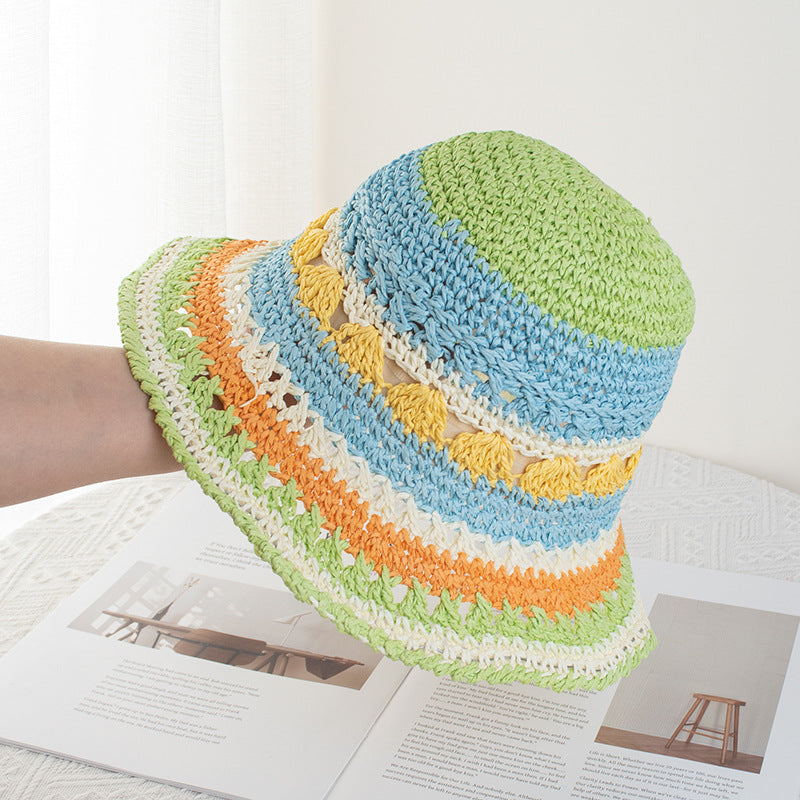 Wholesale Fisherman's Hat Rainbow Straw Hat Summer Travel Seaside Beach Holiday Sun Hat Tide