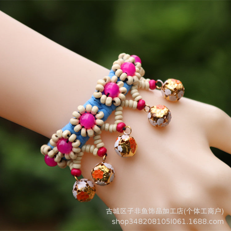 Wholesale Ethnic Style Tie-dye Hand-sewn Fabric Blue Dyed Blue Cloth Bracelet Jewelry