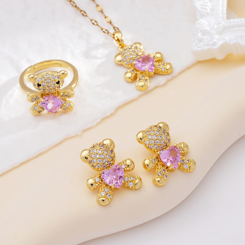 Wholesale Cute Bear Inlaid with Zircon Necklace Pendant Accessories