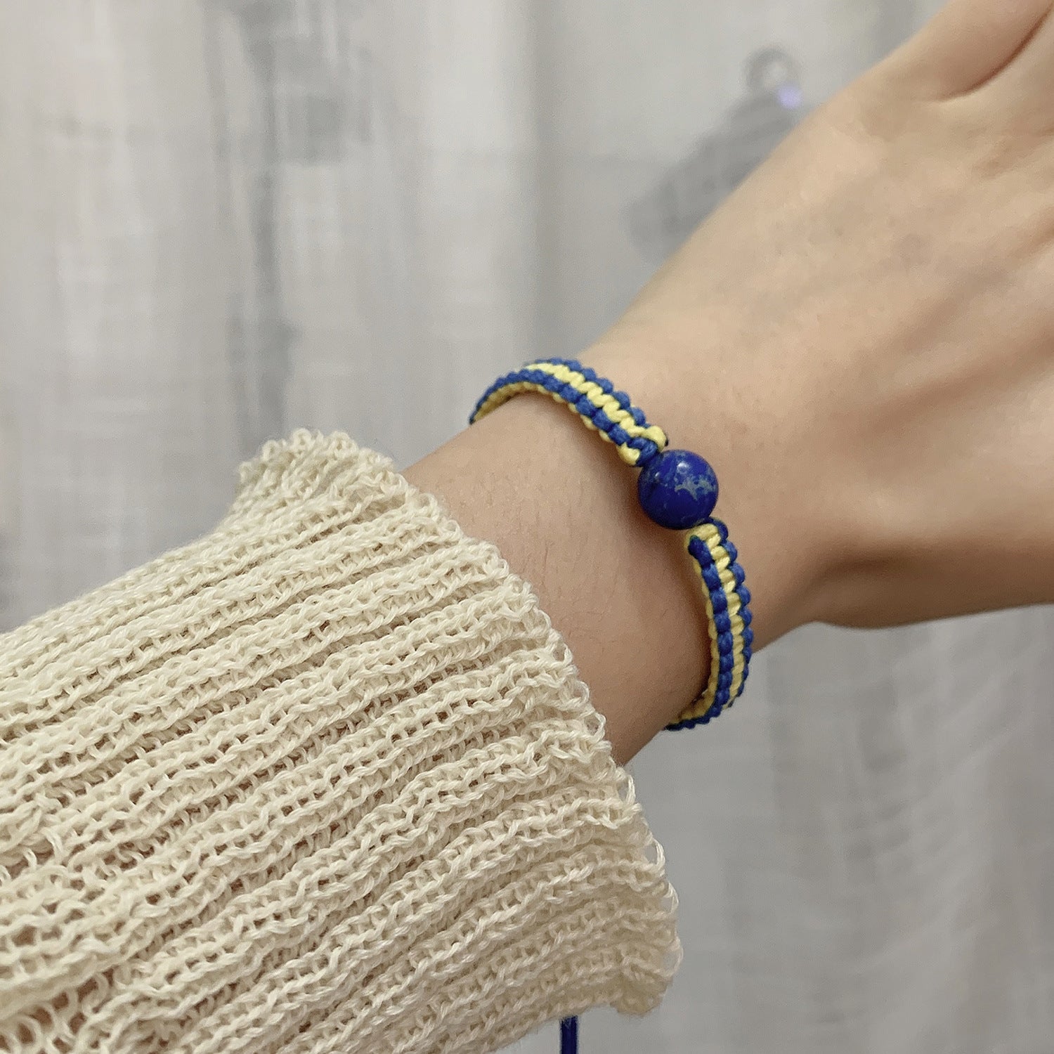 Wholesale Creative Color Matching Yellow and Blue Handwoven Adjustable Bracelet