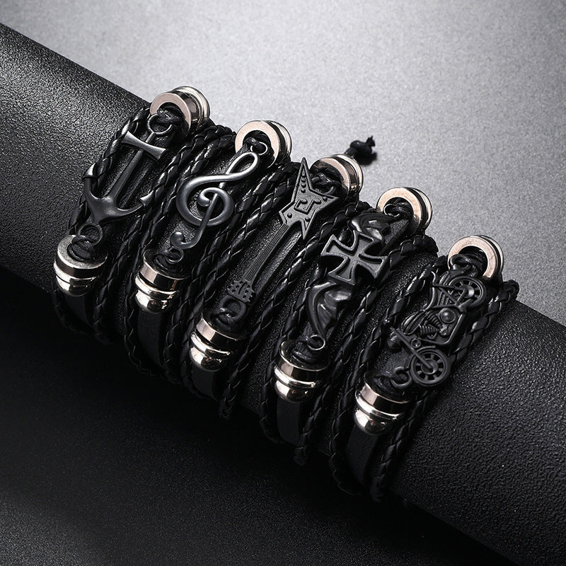 Wholesale Men's Vintage Handwoven Versatile Leather Bracelet