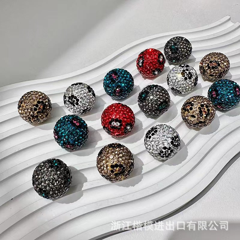 Wholesale 50PCS DIY Leopard Print Ball Hollow Rhinestone Ball Spacer Beads