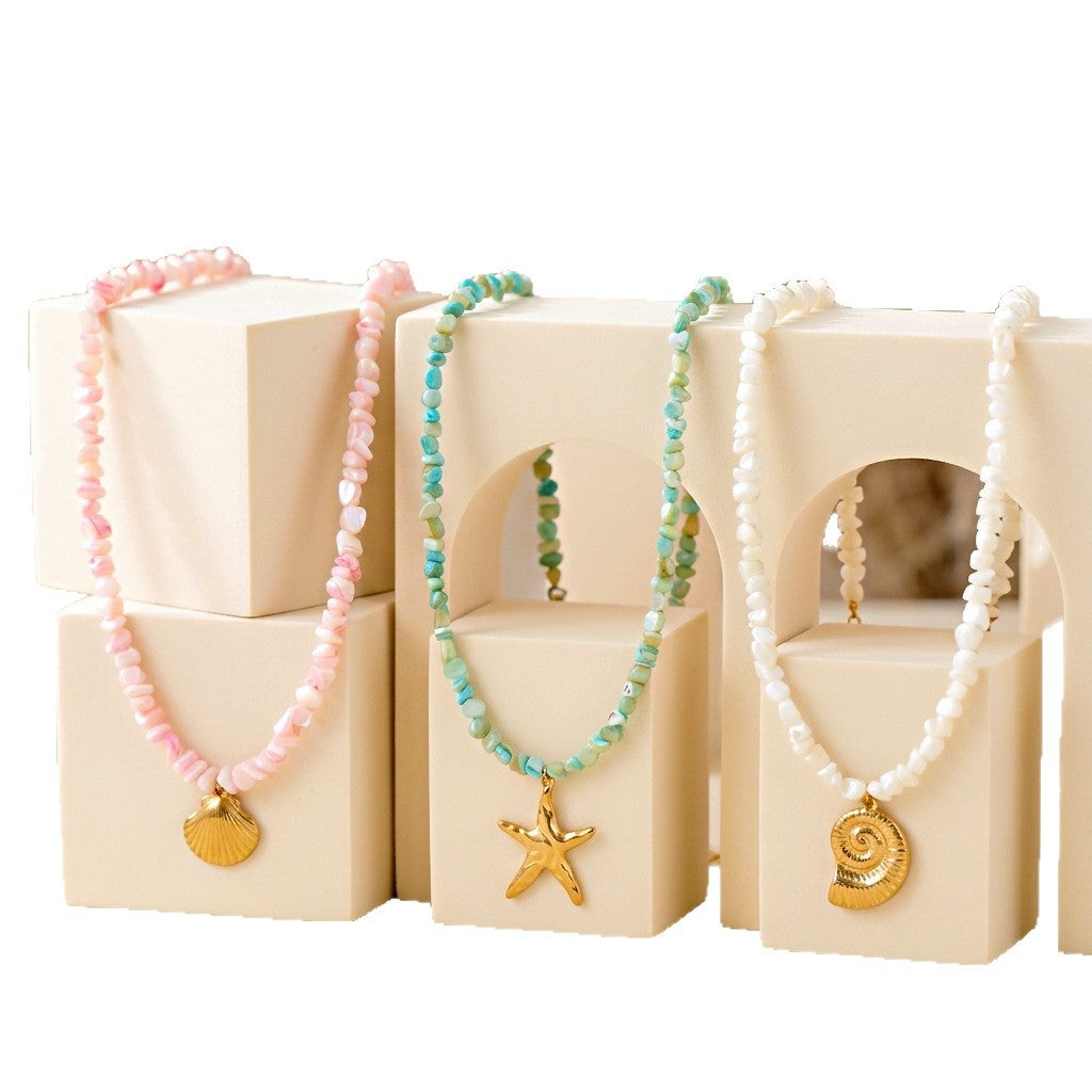 Wholesale  Bohemian Style Stainless Steel Titanium Steel Pendant Natural Shell Necklace