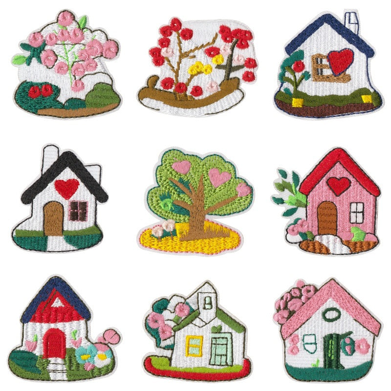 Wholesale Cartoon House Embroidered Patches Set Of 9 Trendy Iron On Sew On Applique For Doll Clothes Coats DIY Craft Gift