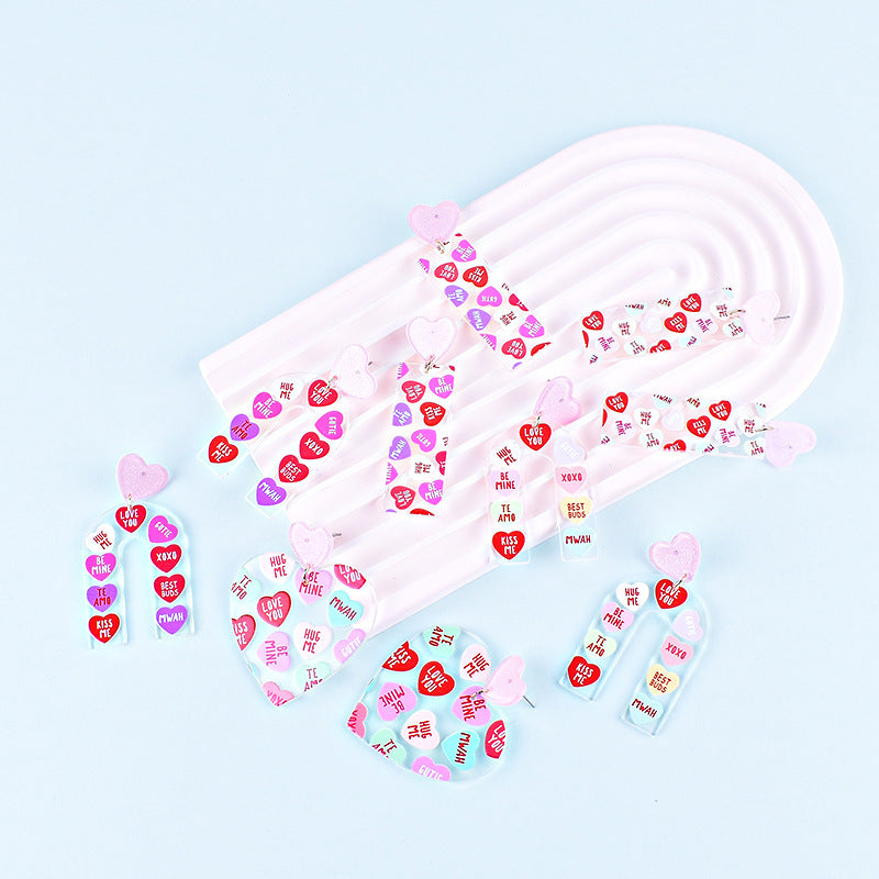 Wholesale Valentine's Day Heart Letters Rectangular Heart Earrings