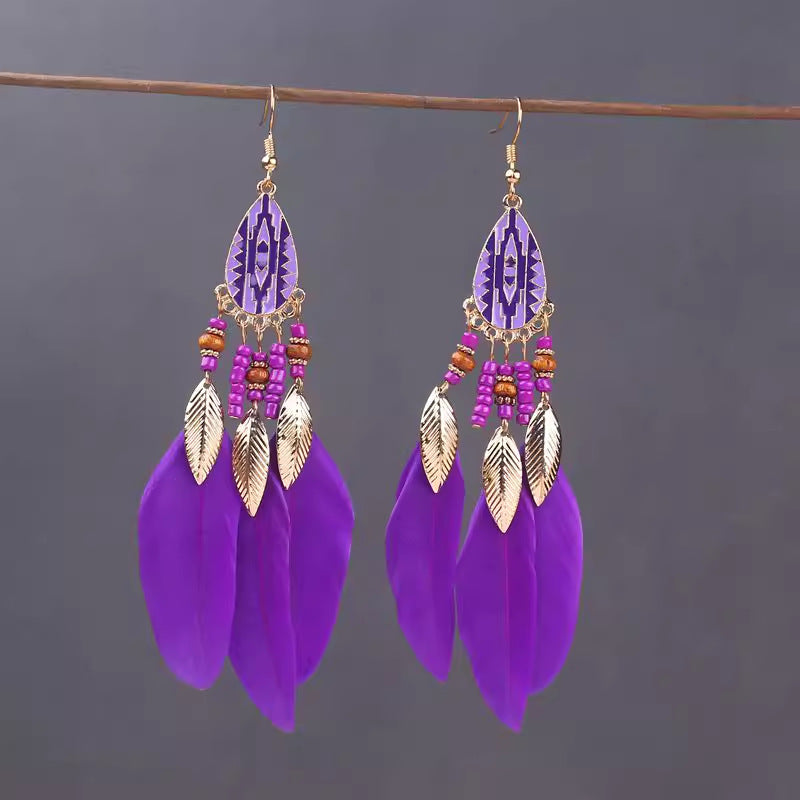 Wholesale Ethnic style super fairy high-end feather earrings