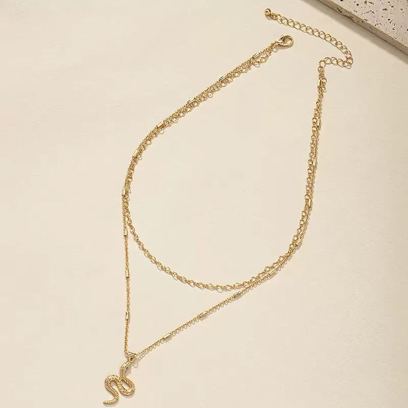 Wholesale Serpentine Fried Dough Twists Chain Layered Snake Pendant Necklace