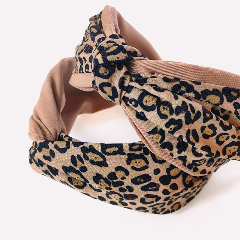 Wholesale Leopard Pattern Color Matching Cross Fabric Hair Bands