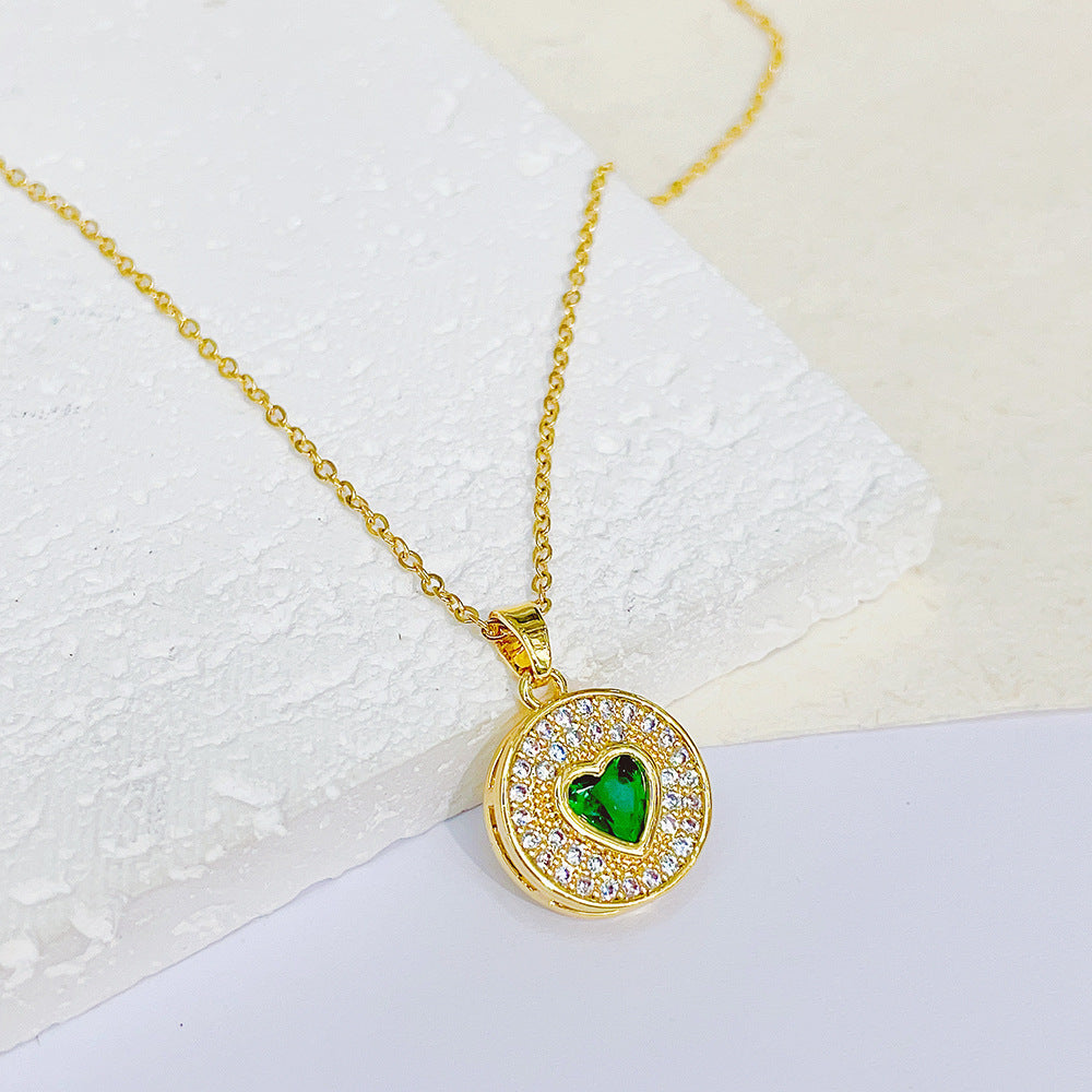 Wholesale Love Heart Pendant Titanium Steel Chain Geometric Micro Setting Necklaces