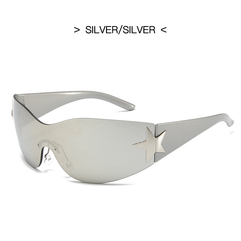 Wholesale PC Y2K Frameless One-piece Five-pointed Star Sunglasses