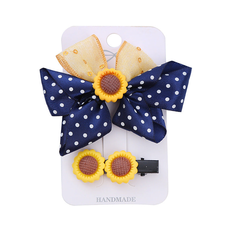 Wholesale 2PCS/Pack Girl's Hair Accessories Resin Bow Hairpin Two-Piece Sunflower Strawberry Cherry Cute Wave Dot Hairpin Set