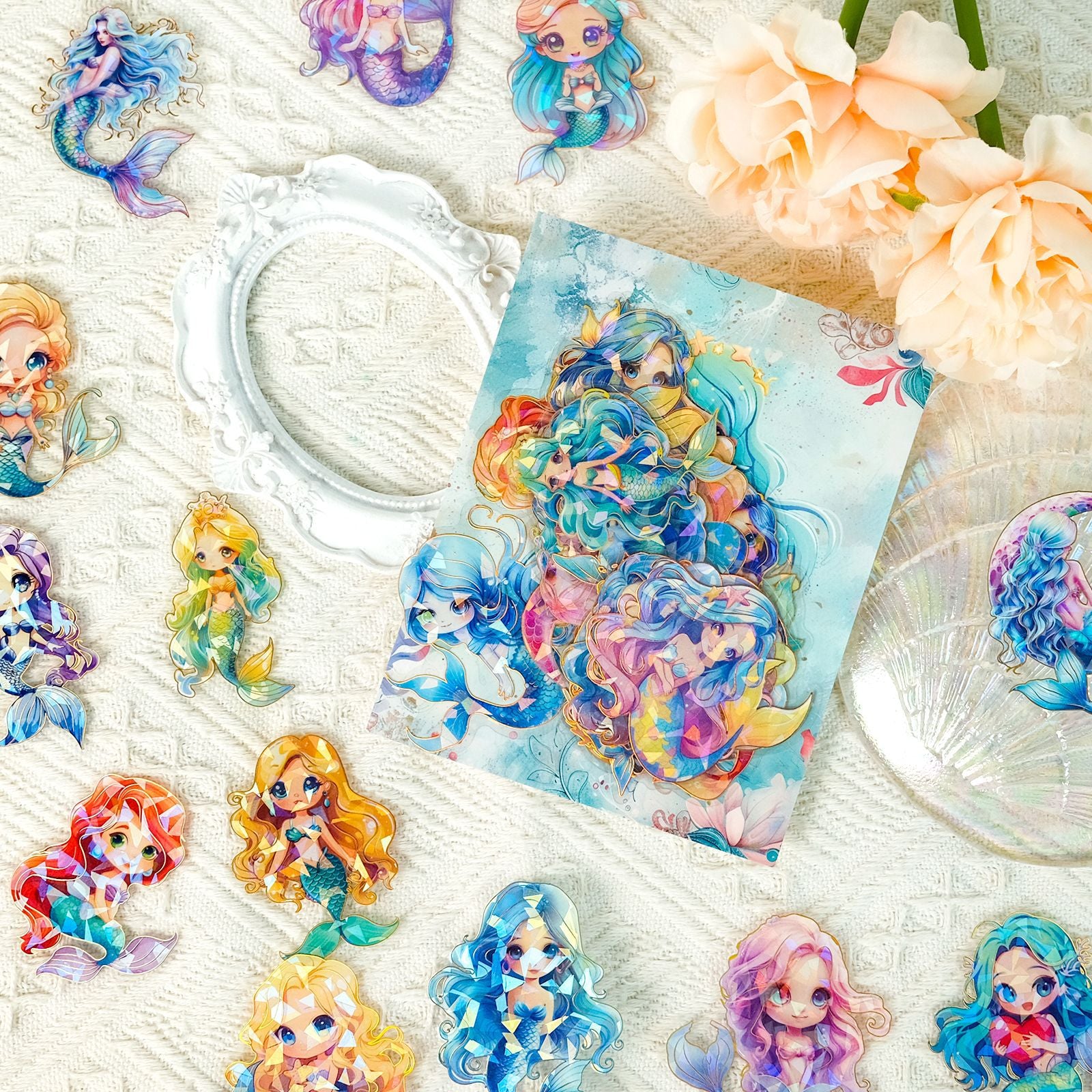 Wholesale 30pcs/pack laser-stamped cartoon hand-painted mermaid princess graffiti stickers