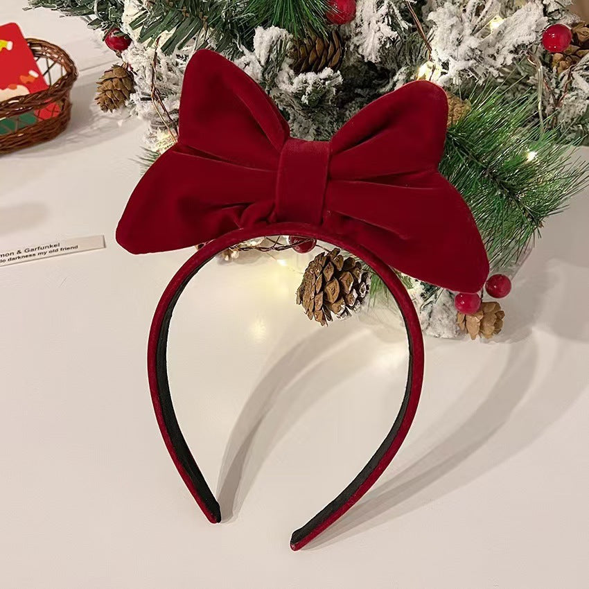 Wholesale Christmas New Year Wine Red Velvet Red Three-dimensional Bow Hair Headband