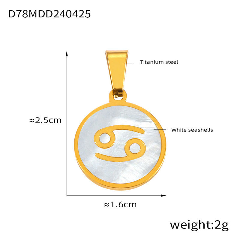 Wholesale Constellation round pendant titanium steel 18K gold temperament shell jewelry