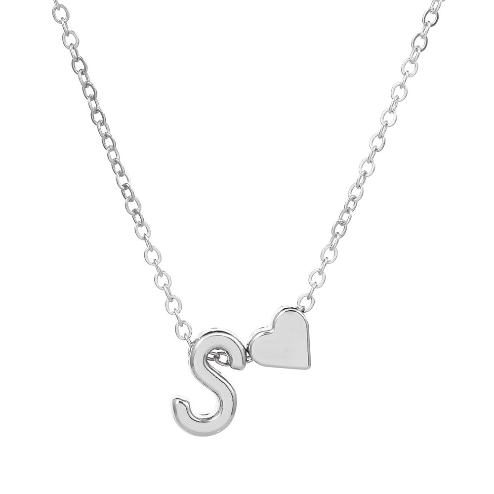 Wholesale love 26 English letters creative heart-shaped short clavicle chain