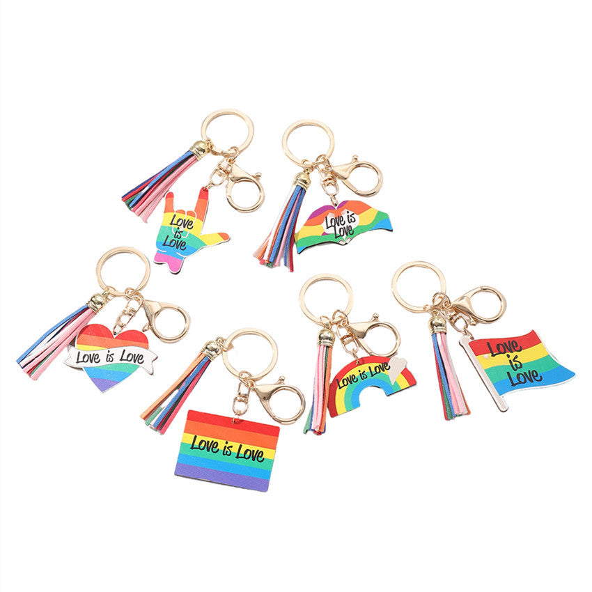Wholesale LGBT Pride Month Rainbow Tassel Wooden Keychain