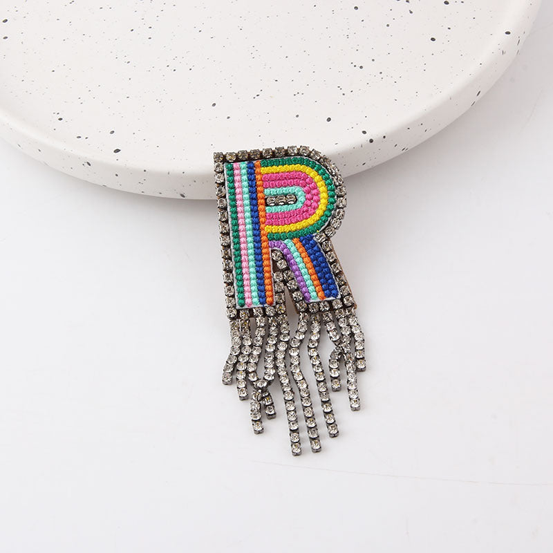 Wholesale Colorful Diamond Letter Tassel Brooch