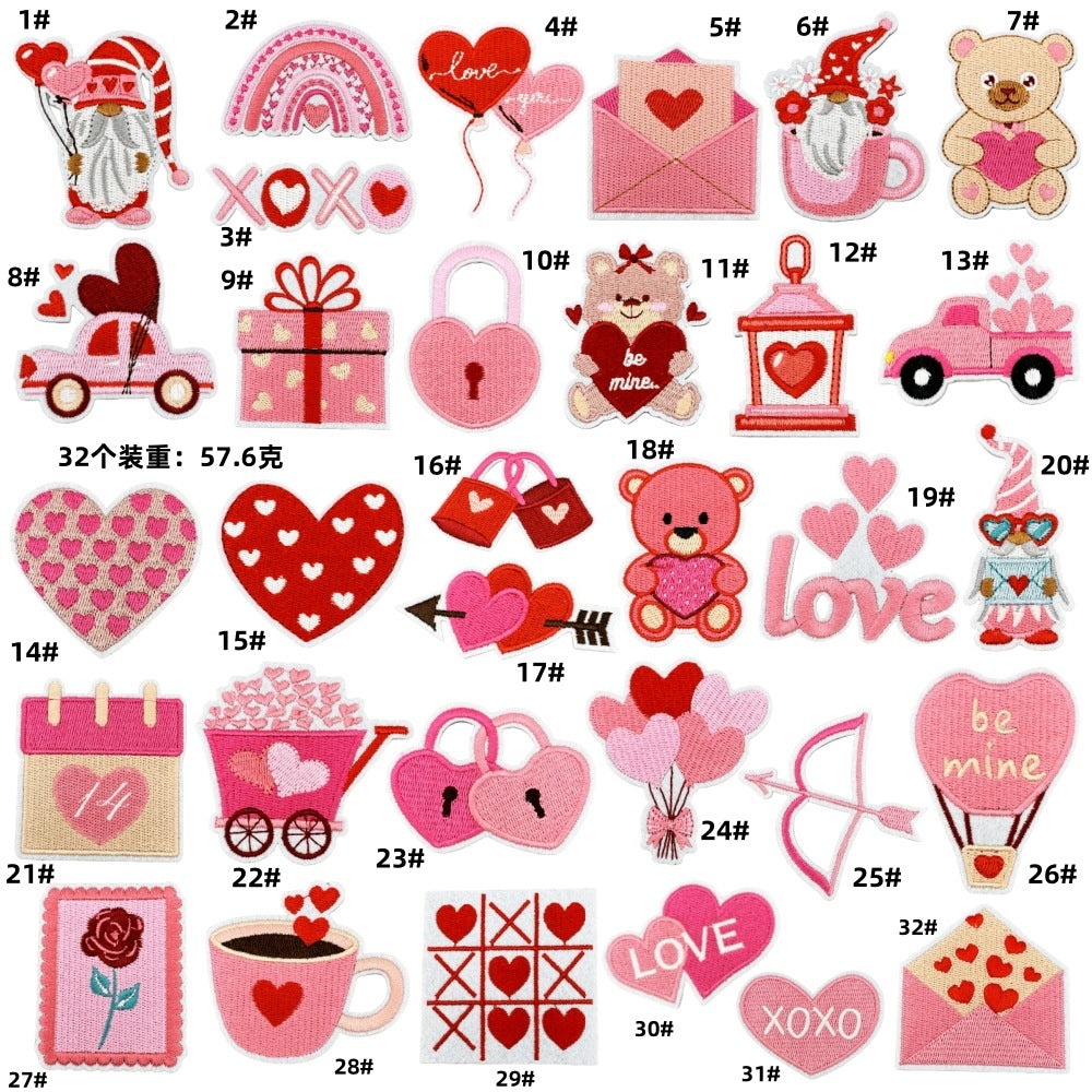 Wholesale Embroidered Iron On Patch Pink Valentine Hearts Cute Bear Design Wedding Scrapbook Decor Fashion DIY Accessory