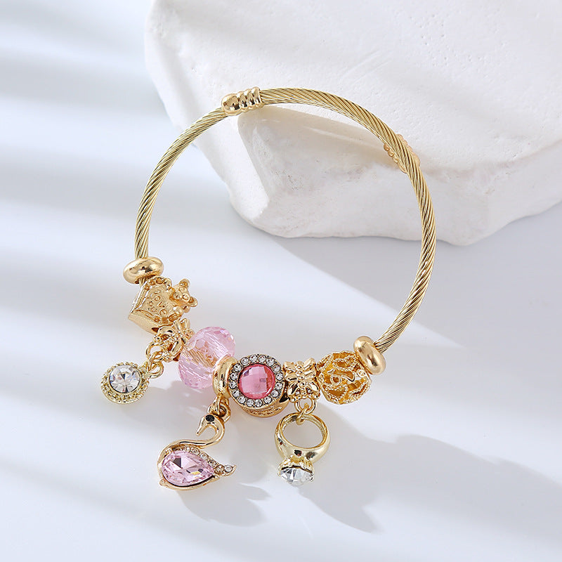 Wholesale DIY Alloy Love Heart Fashion Personality Versatile Diamond Adjustable Couple Bracelet