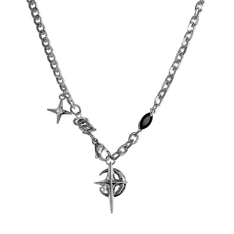 Wholesale Titanium steel black gemstone star hip-hop clavicle necklace