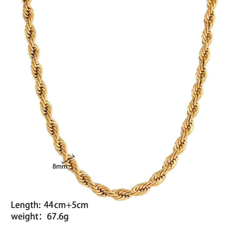 Wholesale Stainless Steel 18k Gold Hip-hop Fashion Twist Chain No Fading Titanium Steel Necklaces
