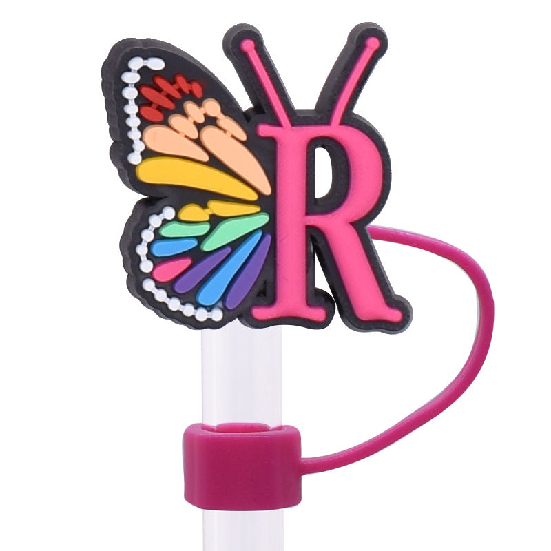 Wholesale  Random 100pcs/pack   Butterfly letter dustproof straw cover  Straw Tube Cap