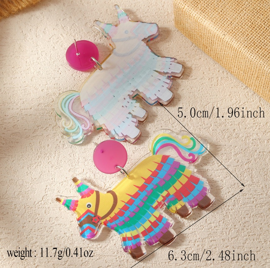 Wholesale Carnival tassel hat rainbow horse oil painting music festival printed earrings acrylic personalized earrings