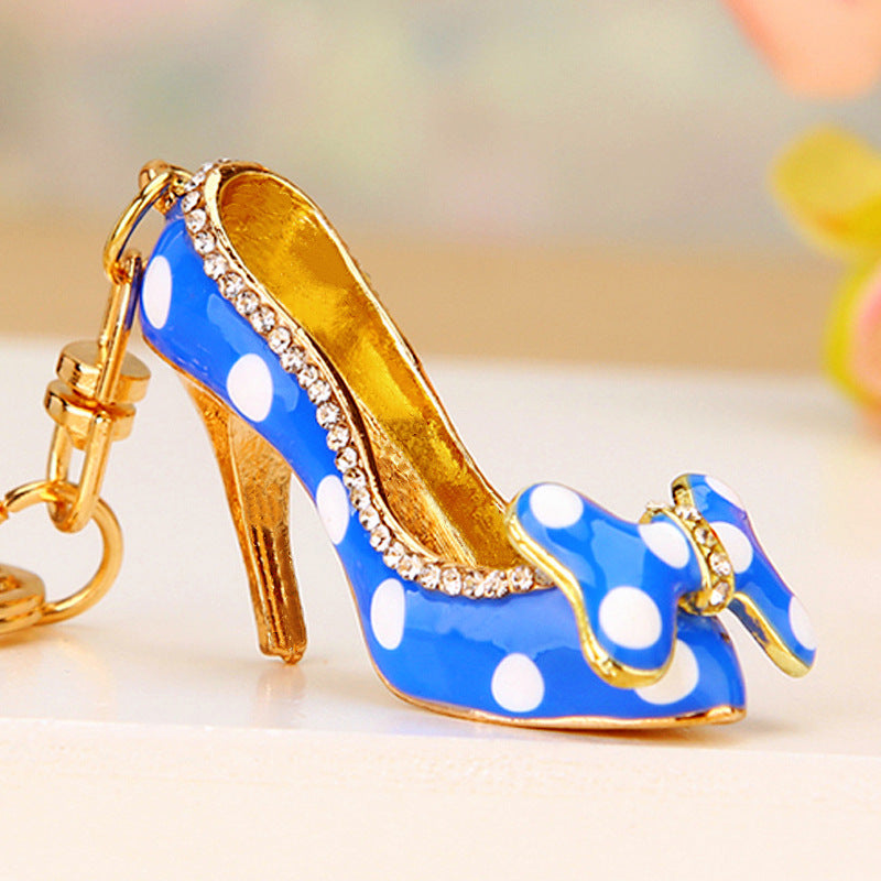 Wholesale Wave dot high heels rhinestone metal keychain
