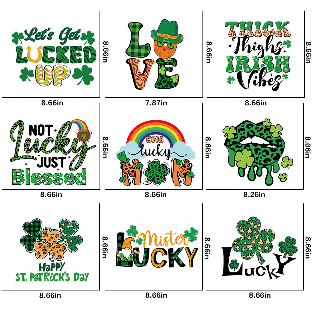 Wholesale 10pcs St. Patrick's Day Green Lucky Clover UV DTF Ready to Press Transfers Wraps