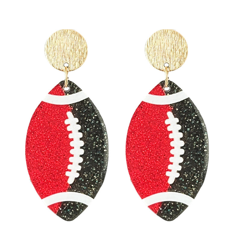 Wholesale Rugby football color-blocking shiny acrylic earrings