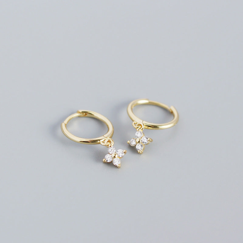 Wholesale French Style S925 Sterling Silver Geometric Diamond Floral Silver Earrings