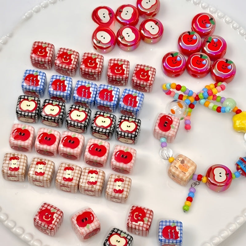 Wholesale 10pcs Acrylic Puppy Apple Square Beaded DIY Handmade Beade