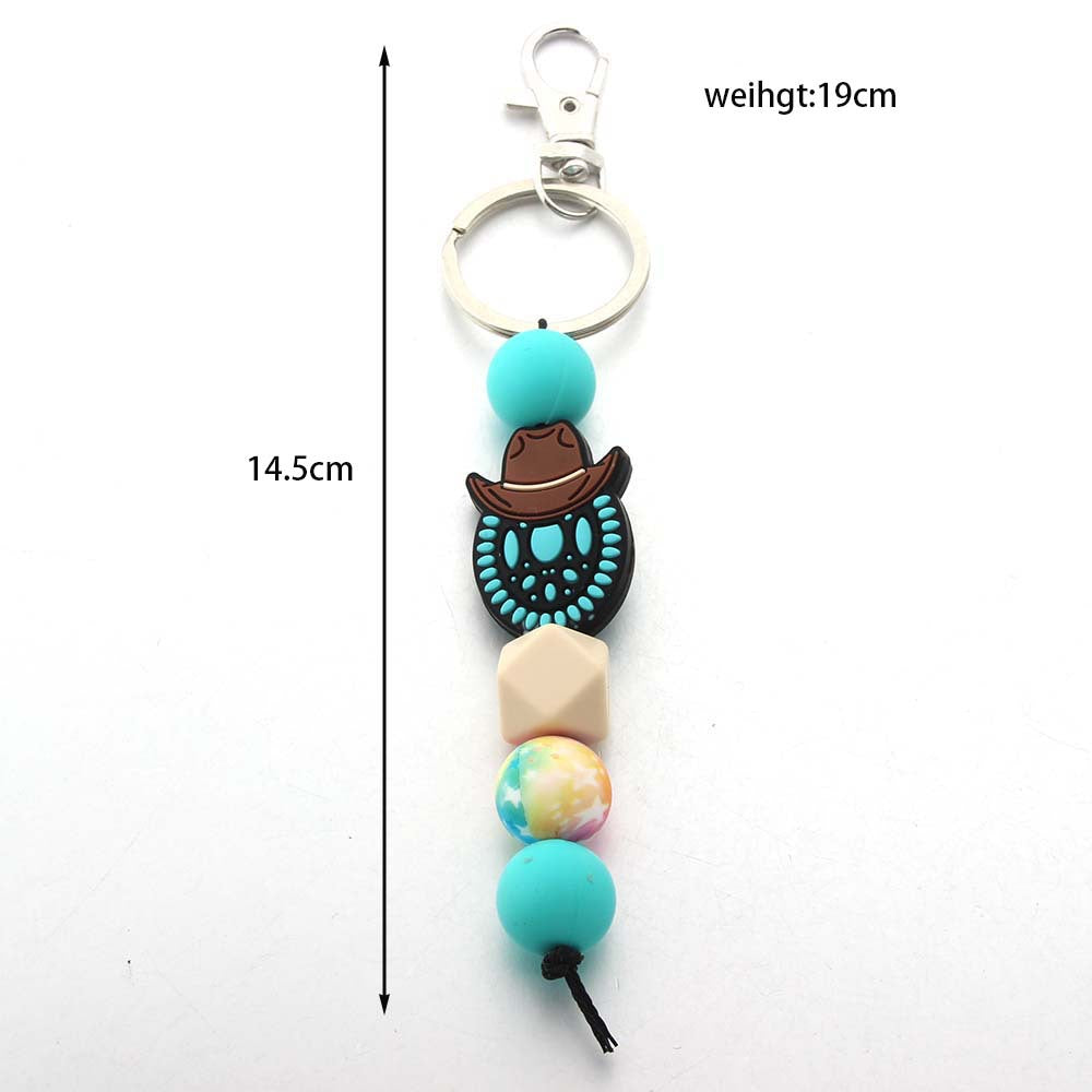 Wholesale Western Cowboy Silicone Bead Cartoon Keychain