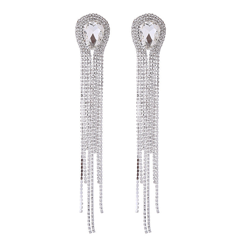 Wholesale Long Alloy Glass Diamond Drop Shape Earrings