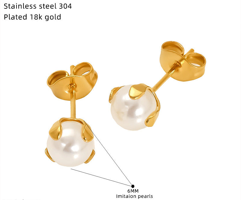 Wholesale Gold Imitation Pearl Rose Stud Earrings