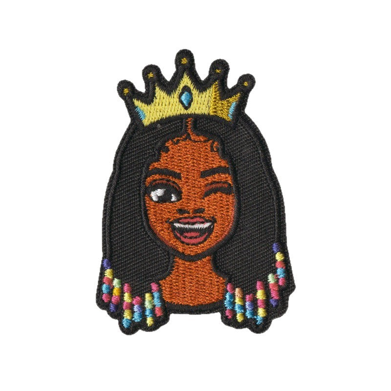 Wholesale Trendy Cartoon Black Girl Embroidered Patch Set Of 9 No Sew Adhesive Applique For Towels Clothing Bags DIY Craft Accessory