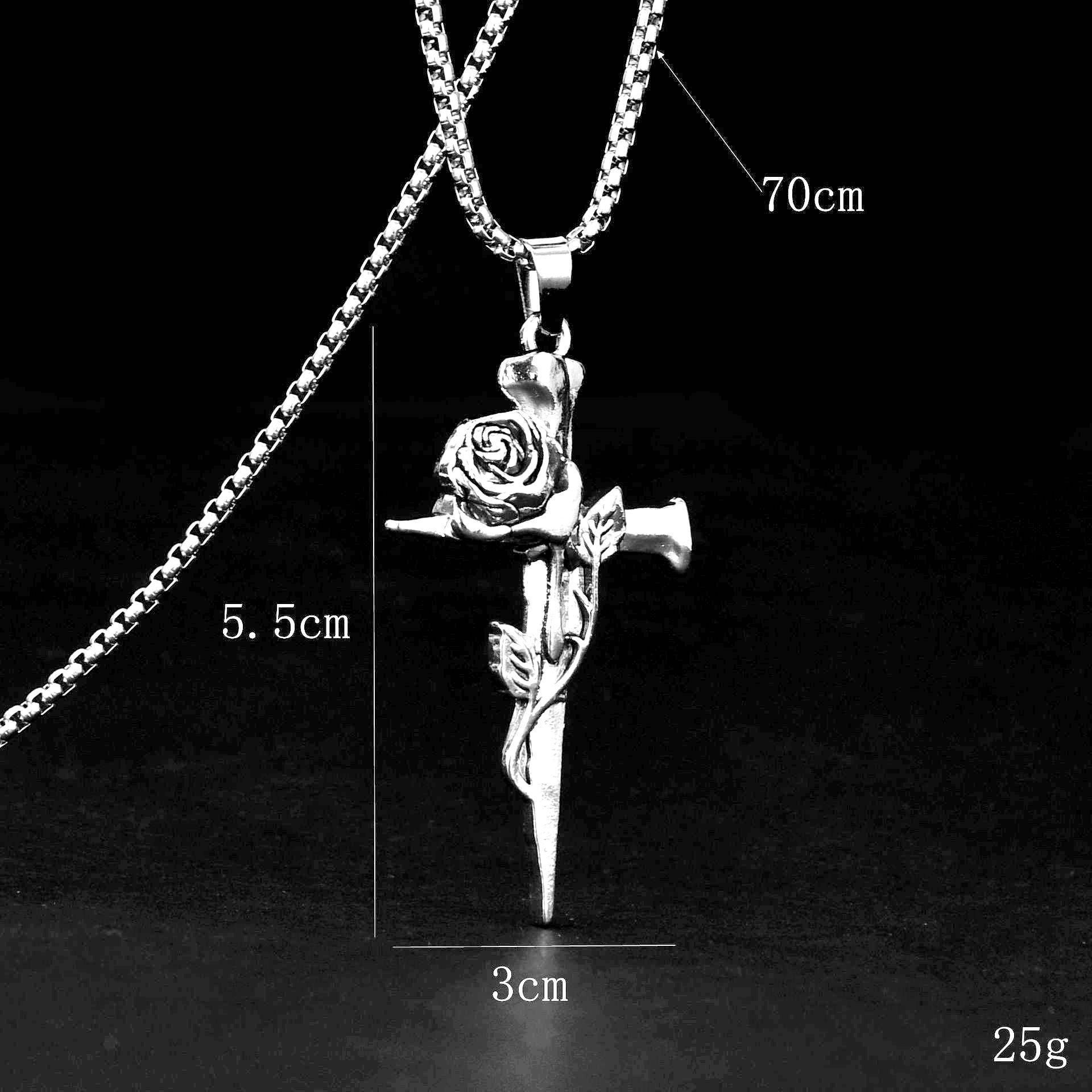 Wholesale Retro Rose Cross Hip Hop Couple Alloy Pendant Sweater Chain Necklace