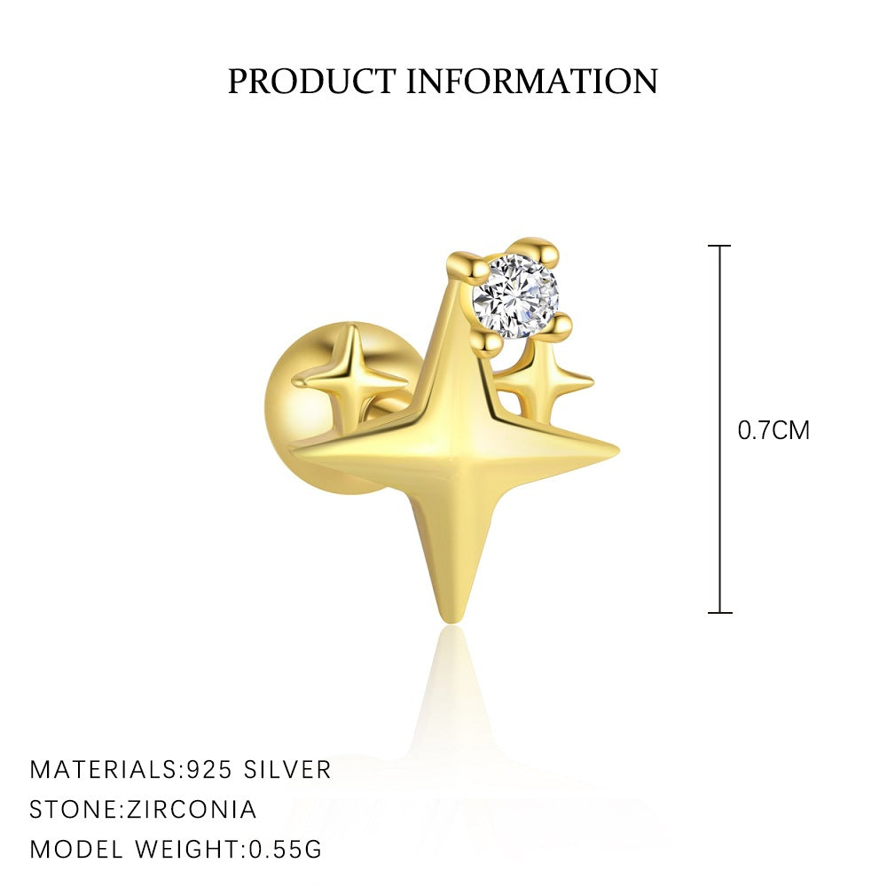 Wholesale Star Moon Zircon Round Head Earnail Ear Studs