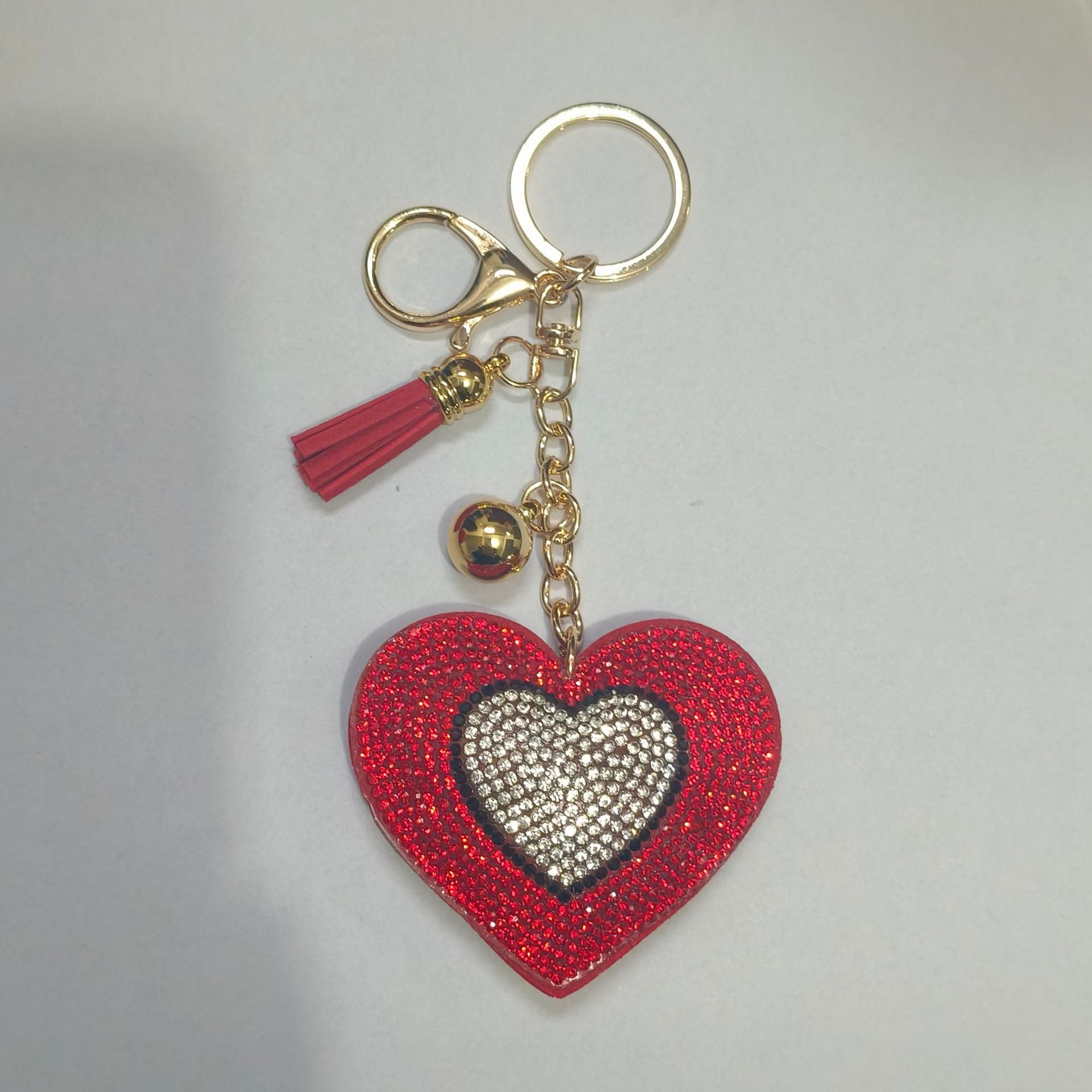 Wholesale Heart-shaped Rhinestone Leather Keychain