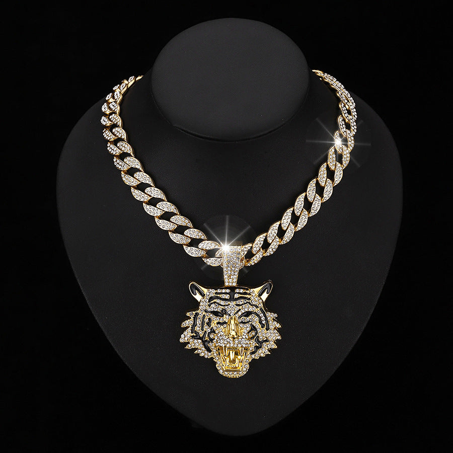 Wholesale 3D Diamond Tiger Pendant Hip-hop Men's Cuban Necklace
