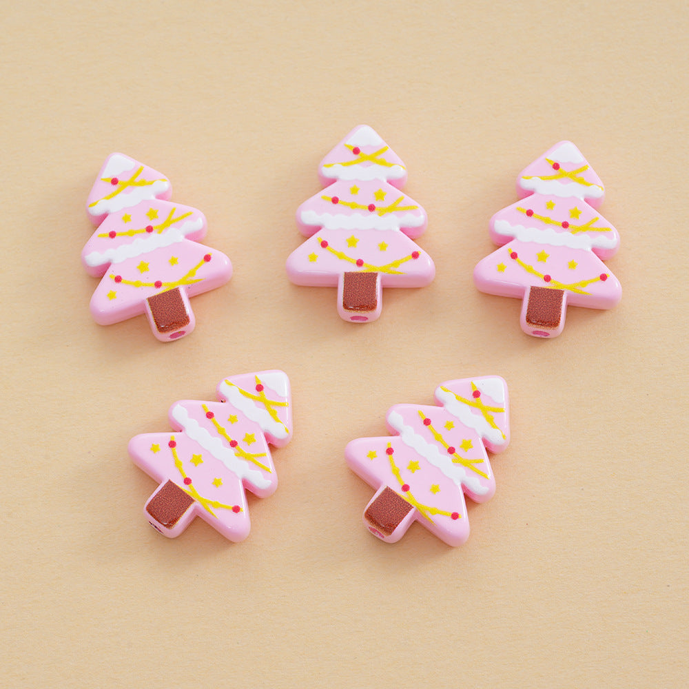 Wholesale 10pcs vertical hole color double-sided printing Christmas tree series DIY beads