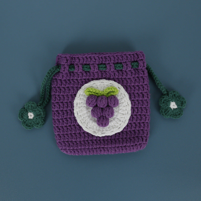 Wholesale Hand Knitted Wool Crocheted Drawstring Coin Purse