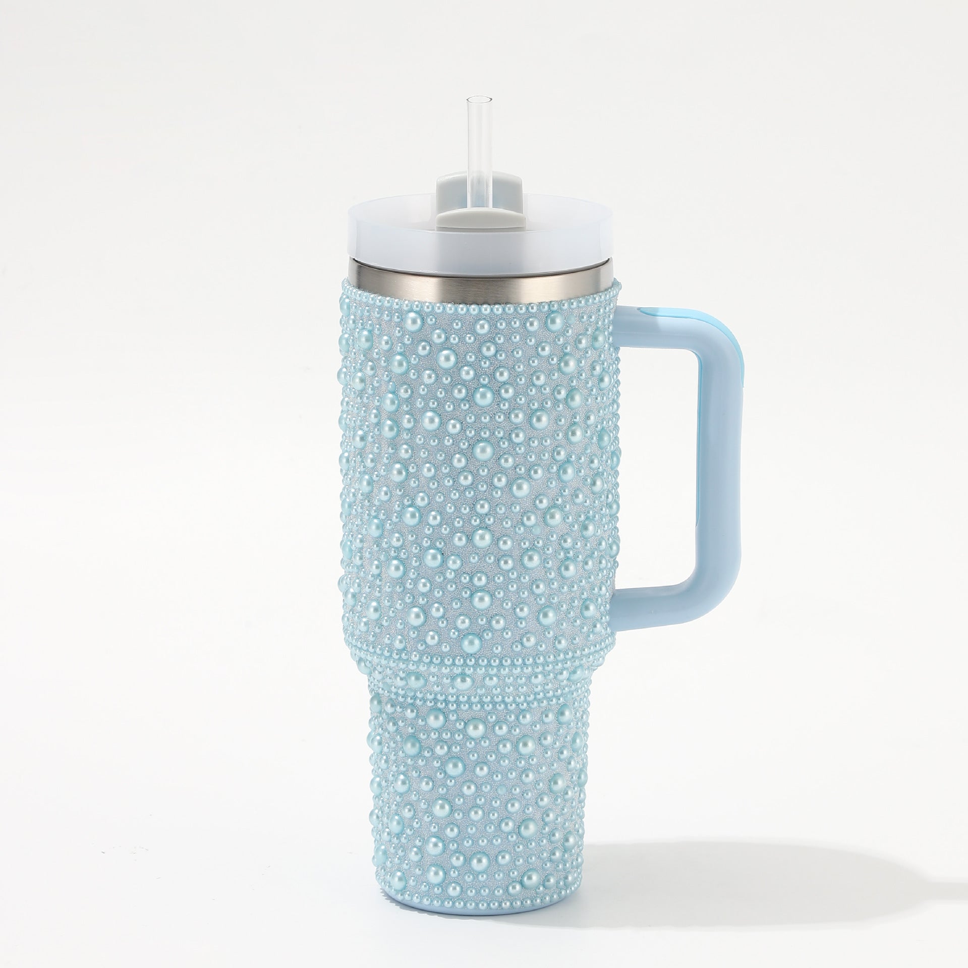 Wholesale Diamond pearl 40oz handle car cup 304 stainless steel cup with straw