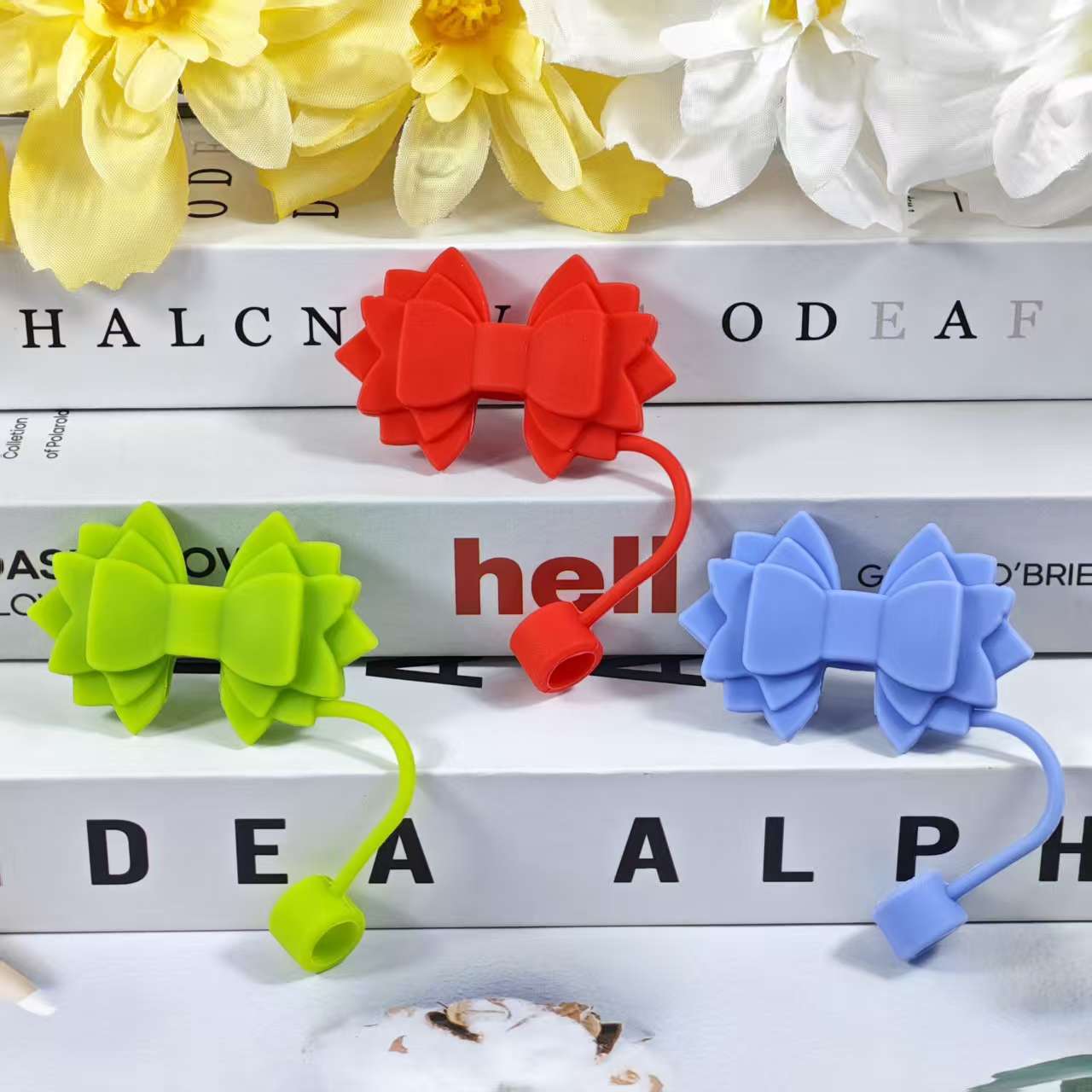 Wholesale 10pcs pink Bow Straw Tube Cap