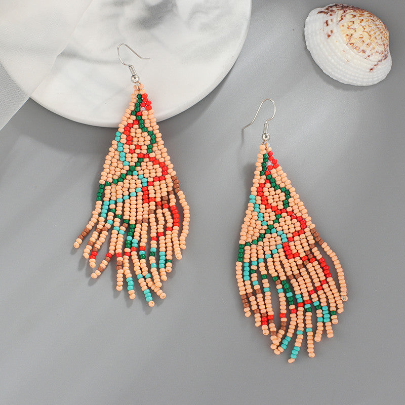 Wholesale Christmas Tassel Hand Knitted Christmas Tree Santa Claus Rice Bead Earrings